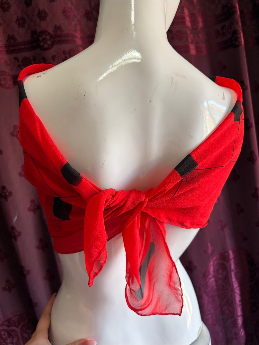 3/$20 Red Geometric Silk-Look Scarf - Unbranded - Picture 4 of 5